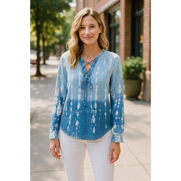 Tina Jo Top Denim Lace Up - Picture 1 of 6